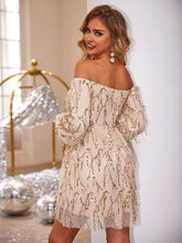 Fringed Sequin Off Shoulder A-line Mini Dress